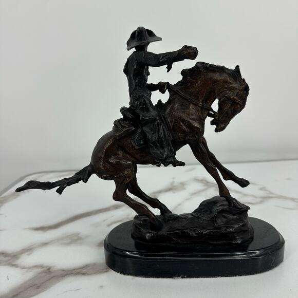 PEACE Cowboy Remington Horse Bronze Sculpture Figurine Statue Animal Figure Art - Picture 5 of 9